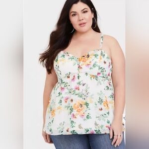 Torrid Summer Ivory Floral Chiffon Babydoll Cami- Sz 3